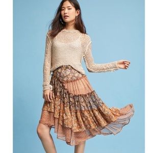 Anthropologie Tiered Asymmetrical Floral Skirt